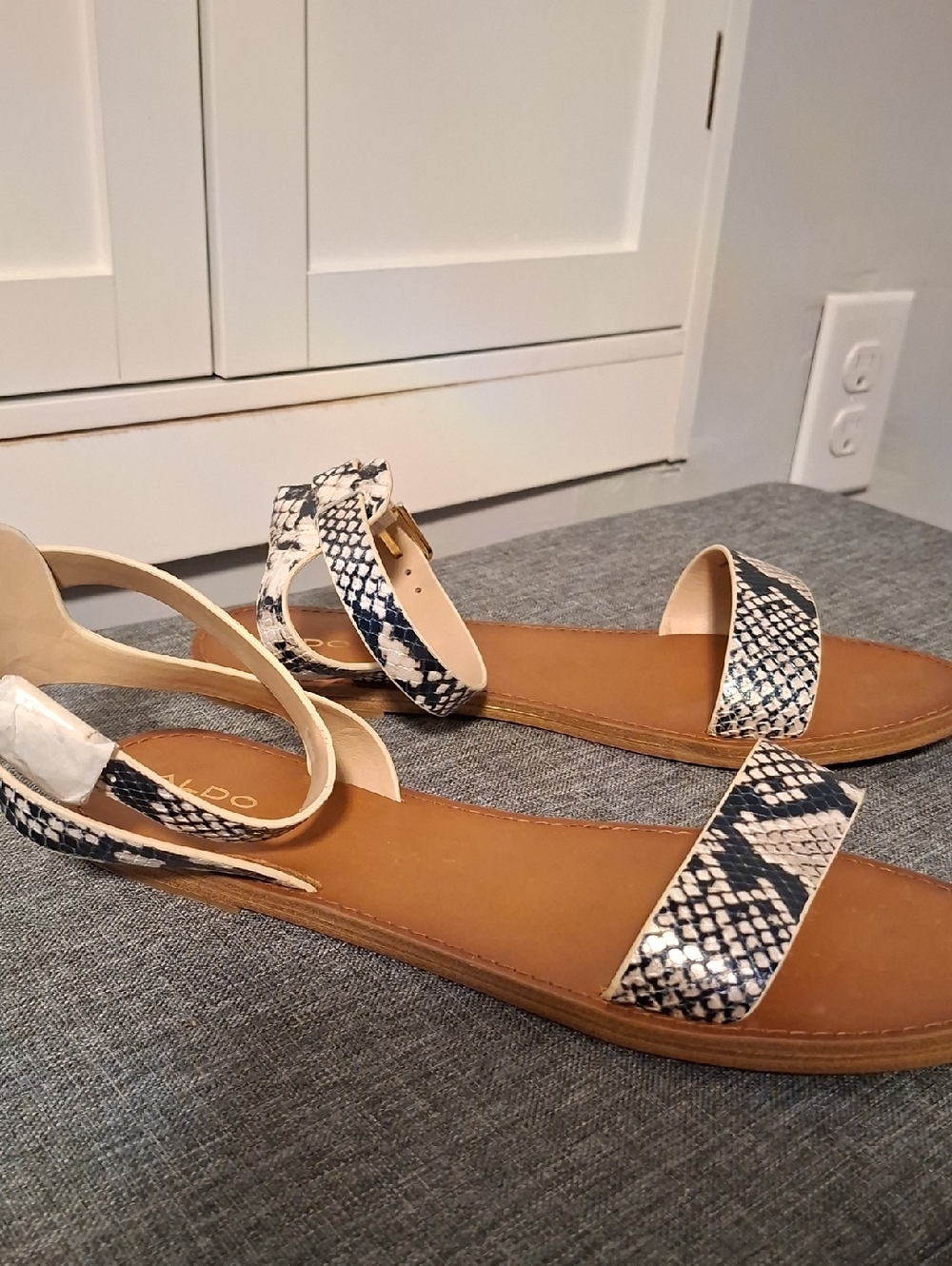 ALDO‎ Black & Cream Snake-Print Ankle-Strap Sandals